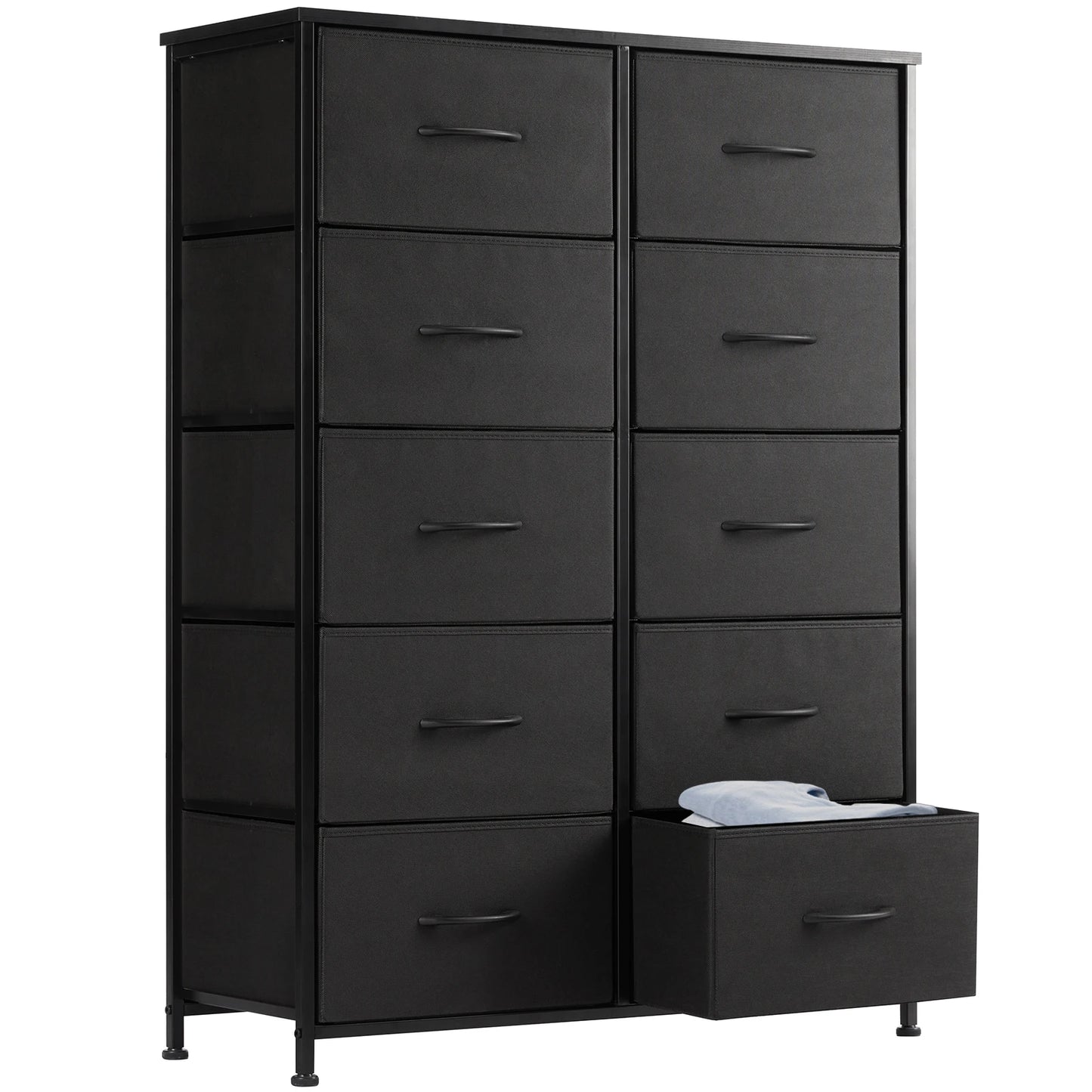 JHK Bedside Table With Fabric Drawers Wardrobe And Steel Frame