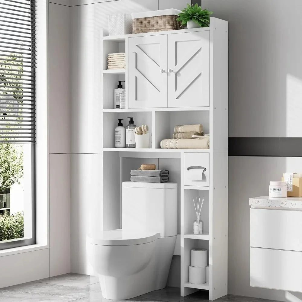 Over Toilet Bathroom Storage Cabinet With Paper Holder Freestanding Organizer