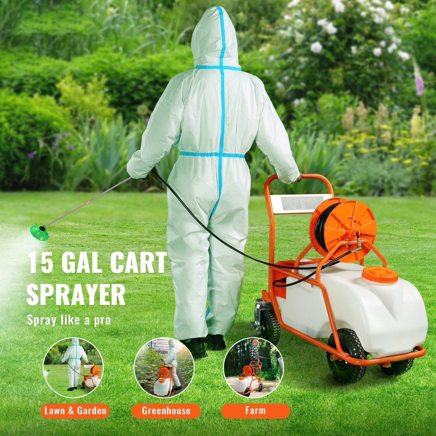 SucceBuy Battery Powered 15 Gal Garden Sprayer With Cart