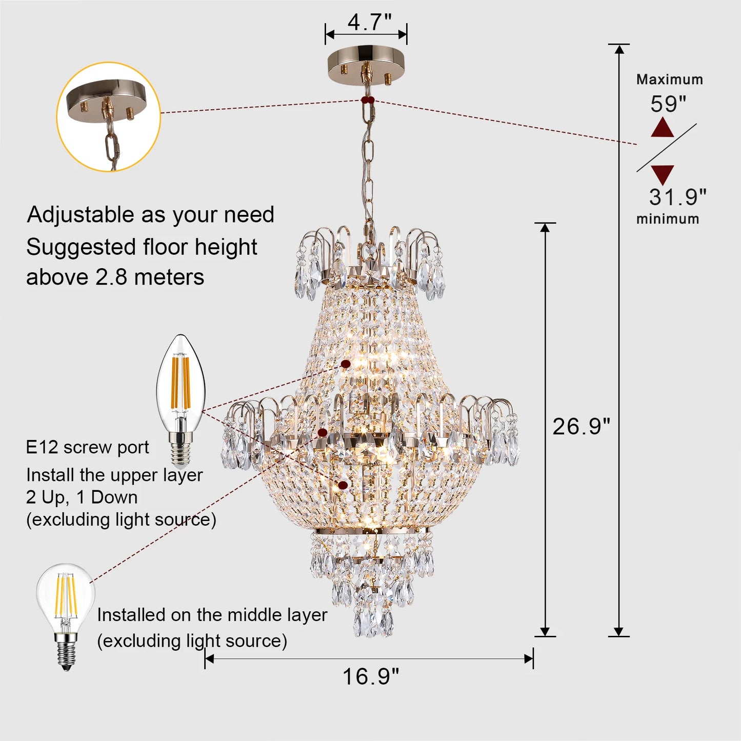 ARLGSITE European Style Crystal Chandelier 7 Light Fixture