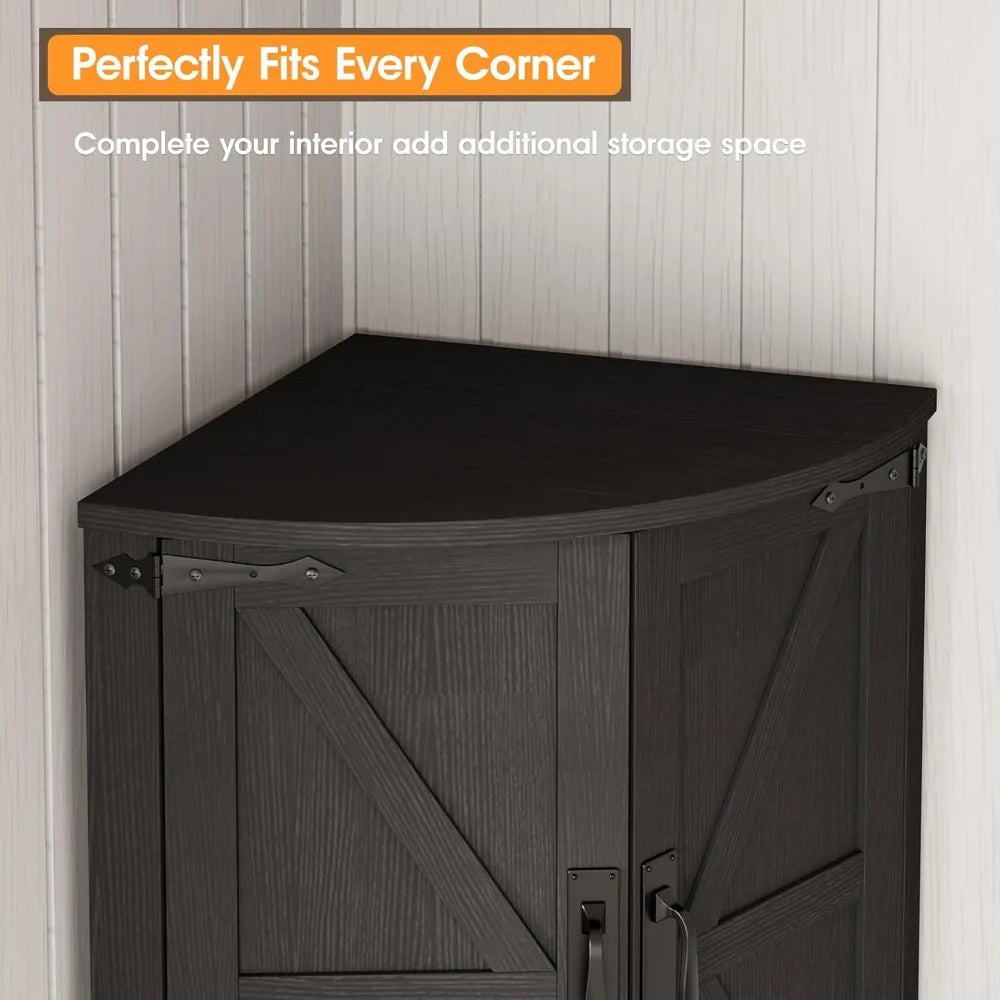 Farmhouse Corner Cabinet With Barn Door 4 Doors 5 Shelves