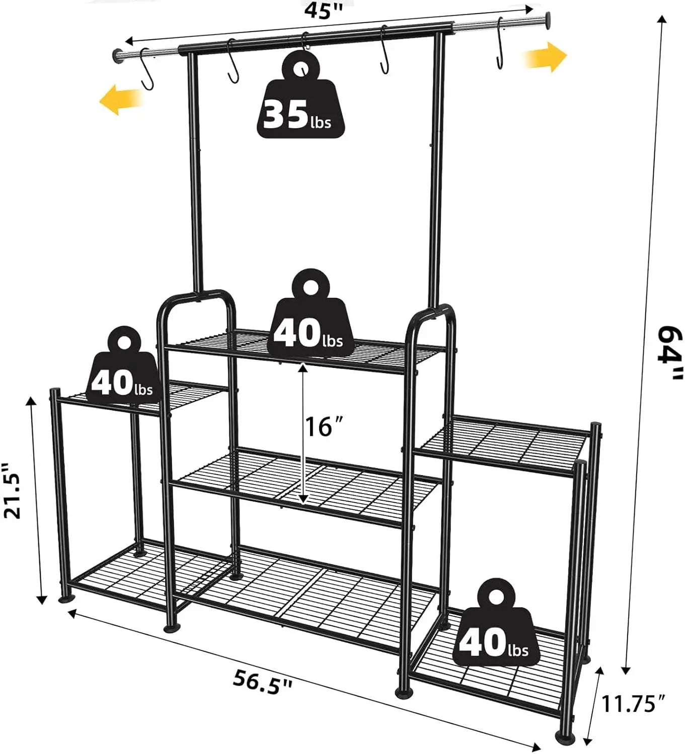 Three Tier Metal Plant Stand Indoor Outdoor Expandable Hanging Shelf