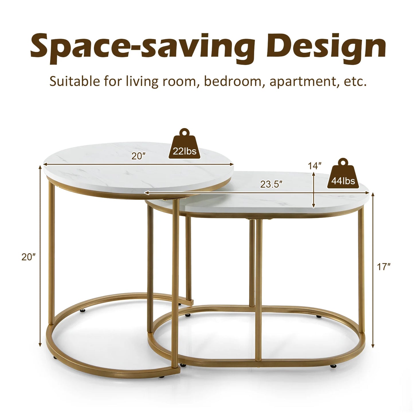HOMASIS Nesting Coffee Tables Marble Living Room Set