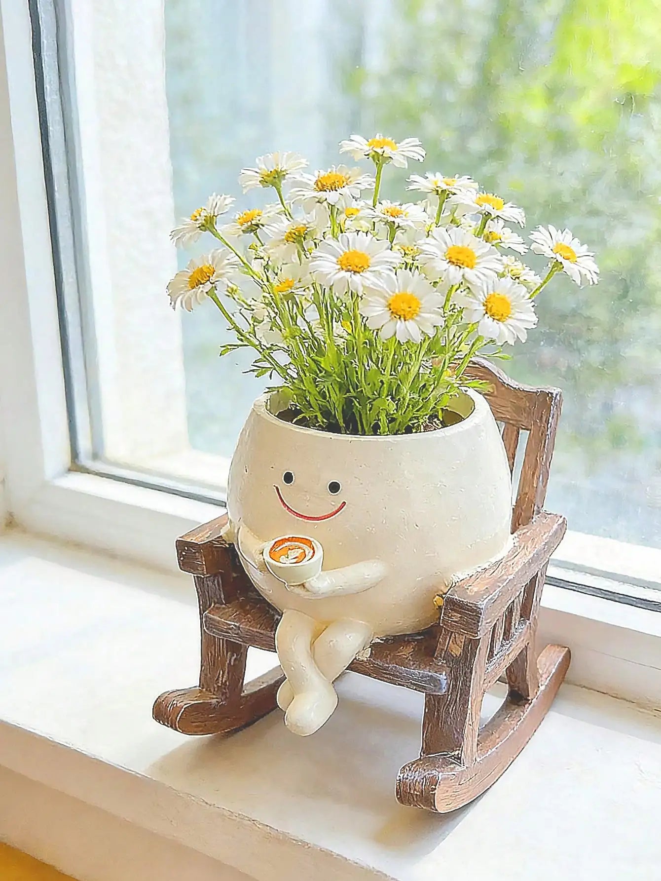 Smiling Face Guitar Planter With Drainage Hole For Indoor Succulents
