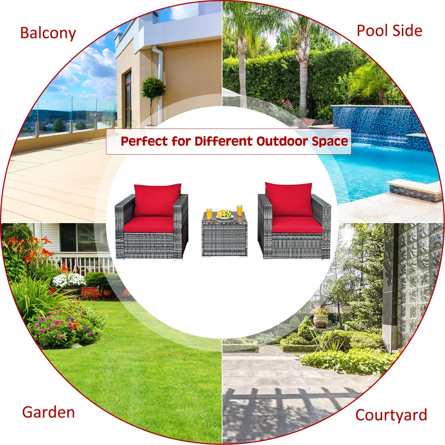 HOMASIS 3 Piece Patio Rattan Bistro Set Cushioned Outdoor Furniture