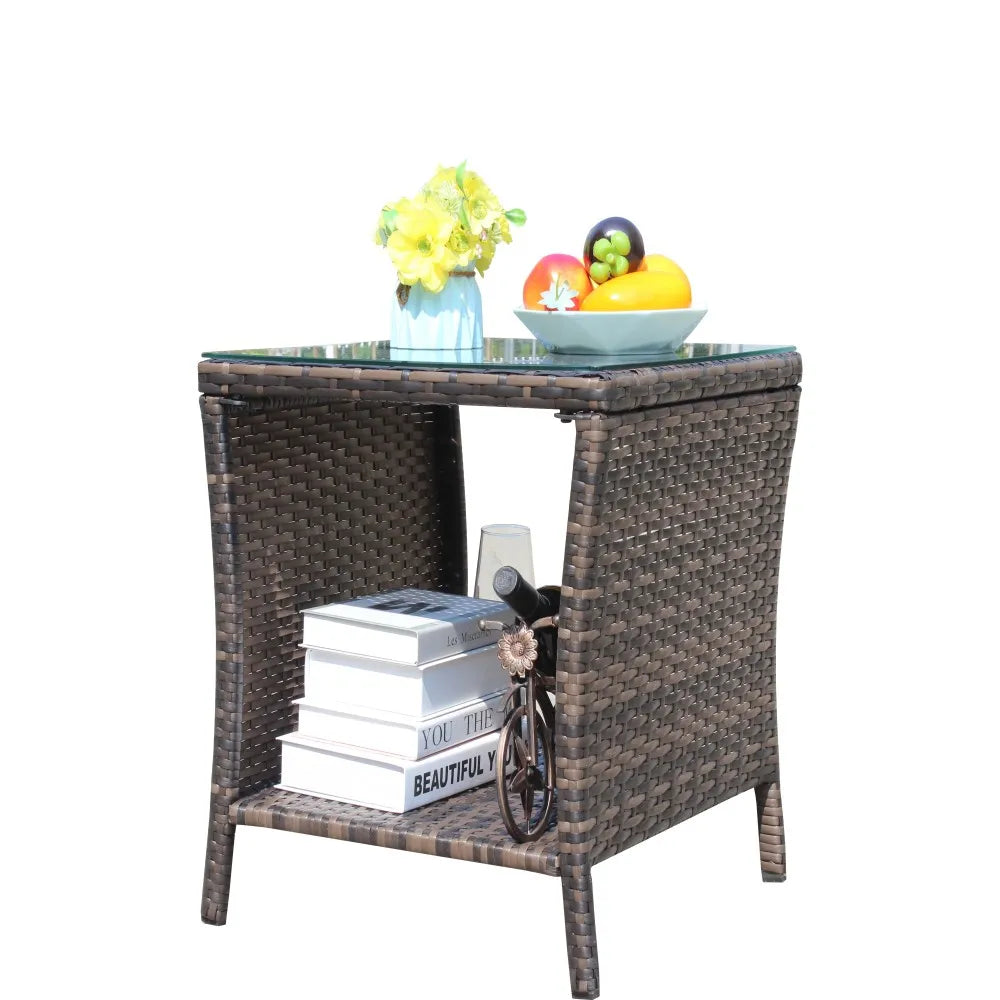 LISM Outdoor Patio Coffee Table With Clear Tempered Glass