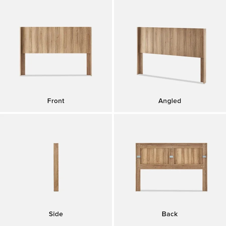 Wall Mount Wood Headboard With Fluted Panel And Wingback Design