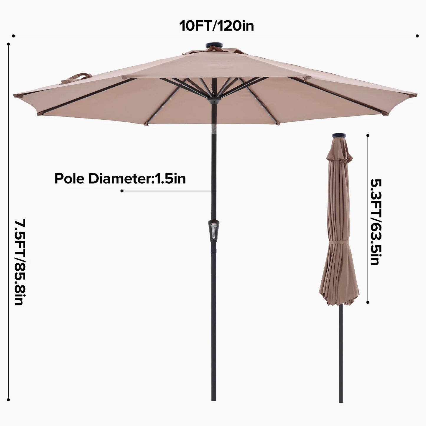 JHK Solar Patio Umbrella With 32 LED Lights Tilt Crank UV Resistant