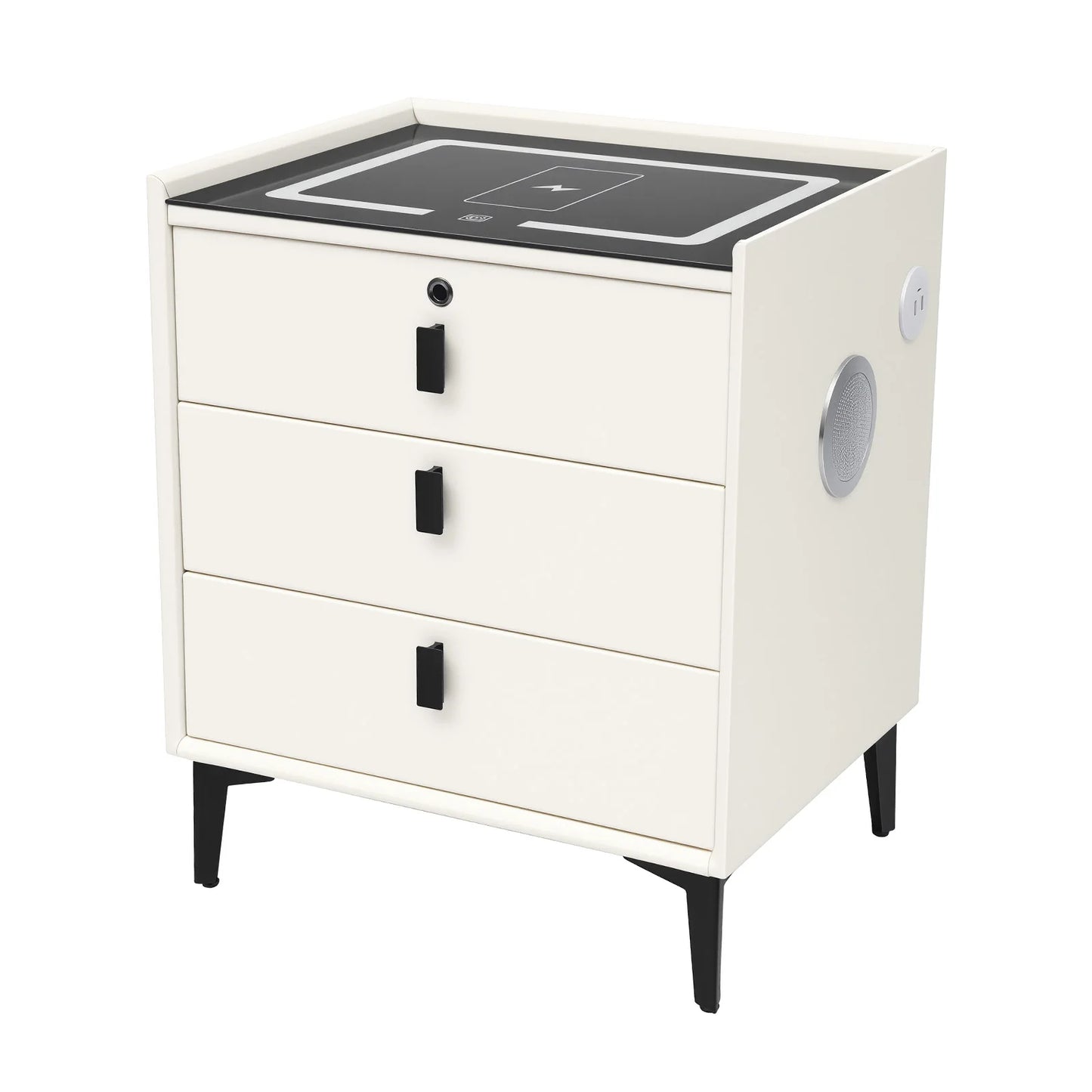 Solid Wood Nightstand With USB Charging Bluetooth Speaker And 3 Drawers