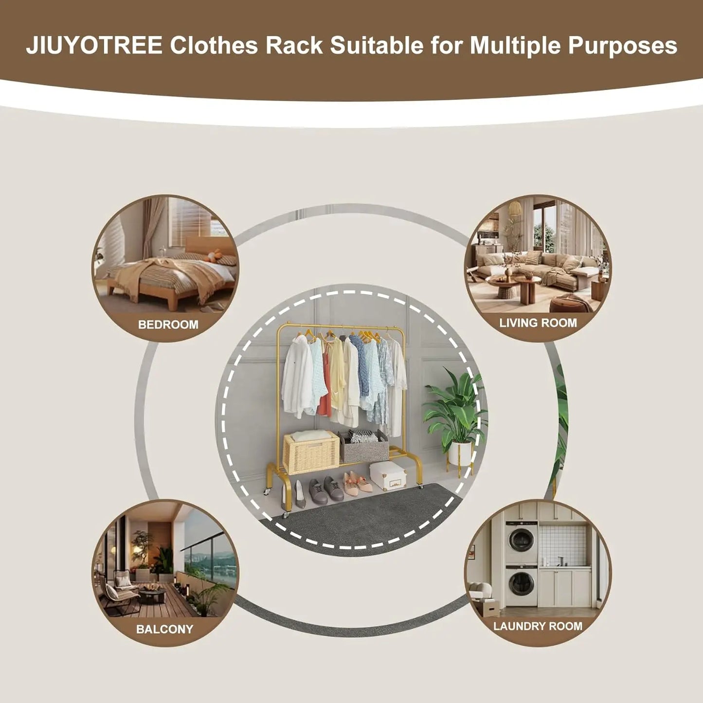 XMSJ Gold Metal Clothing Rack With Wheels And Bottom Shelf