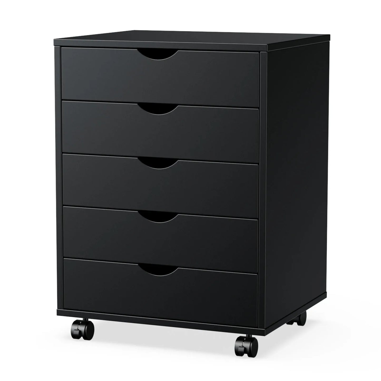 JHK Wood Nightstand Cabinet With 5 Drawers And Rollers