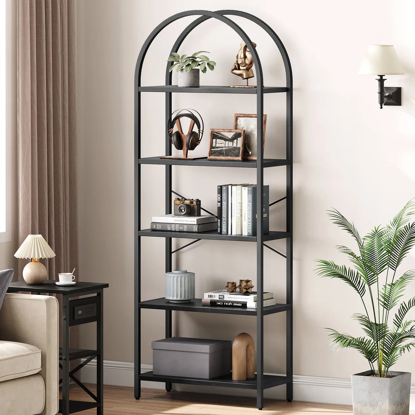 TWISTER.CK 5 Tier Arched Bookshelf Industrial Open Bookcase