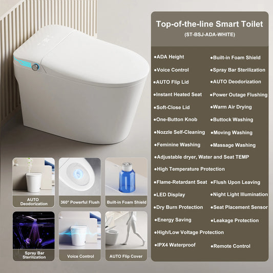 Smart Toilet With Bidet And Foam Dispenser Voice Control