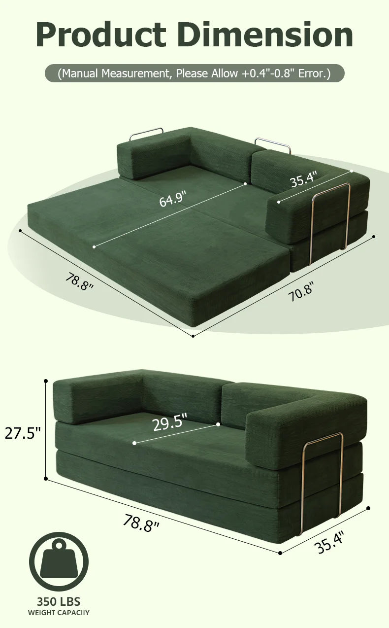 YQzyphyna Futon Sofa Bed 4 In 1 Convertible Couch For Living Room