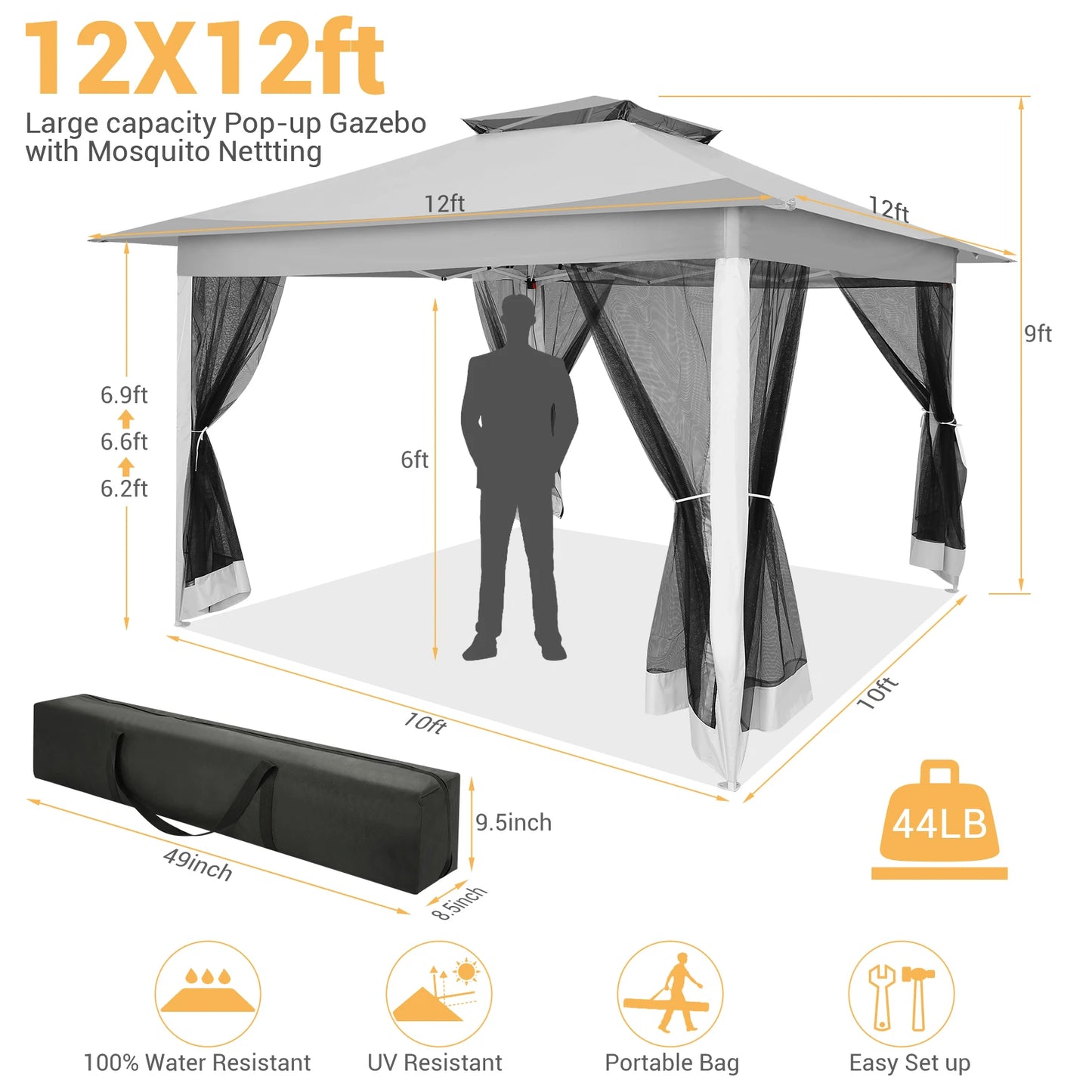 Tooluck Pop Up Gazebo Canopy Tent Outdoor Pavilion Netting