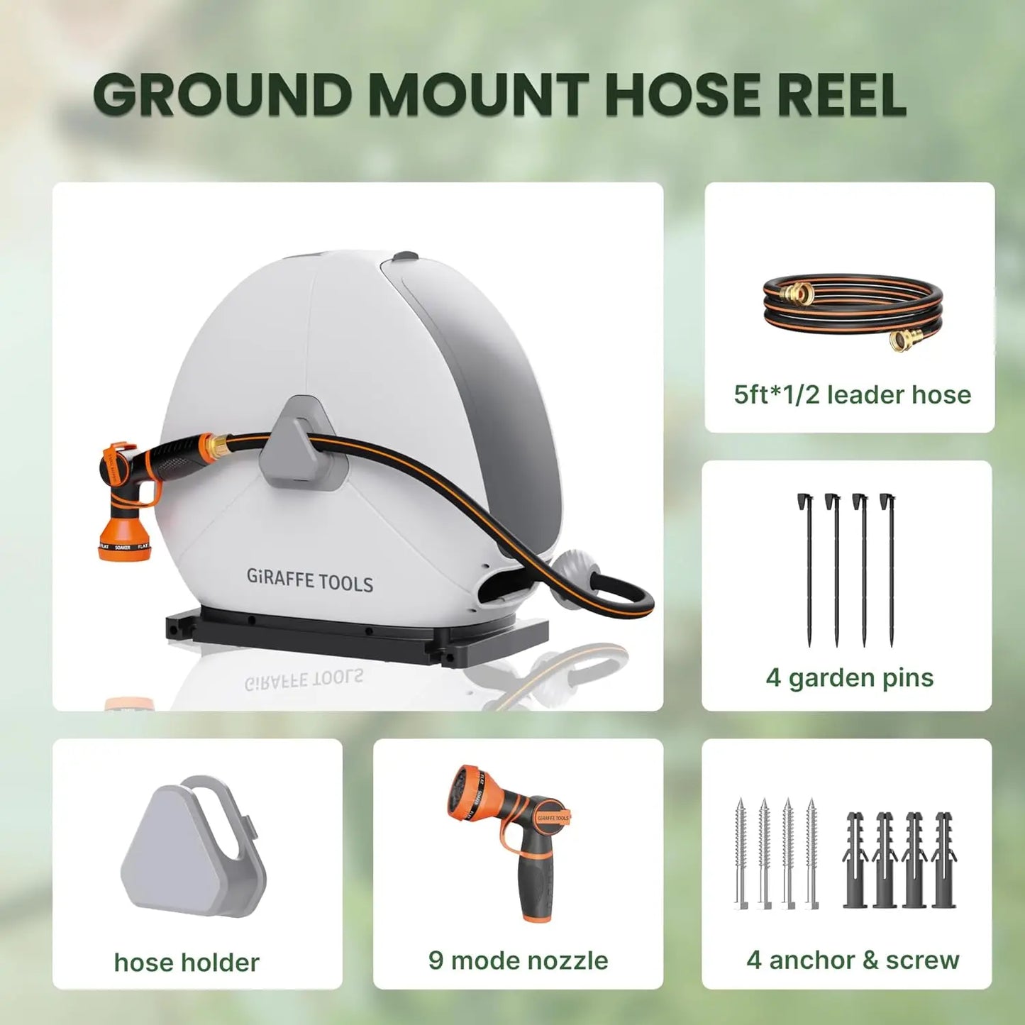 Giraffe Tools Retractable Hose Reel Automatic Rewind Ground Mount