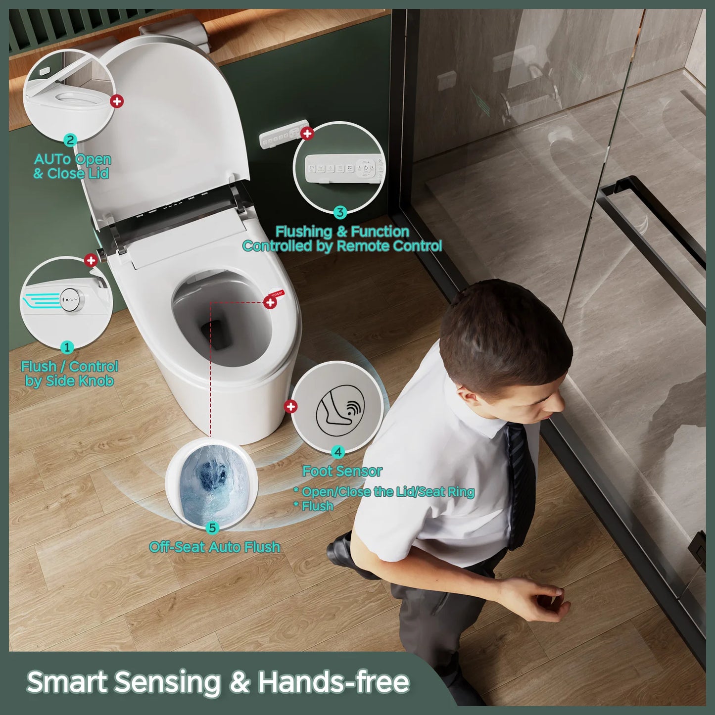 Smart Toilet With Bidet And Foam Dispenser Voice Control