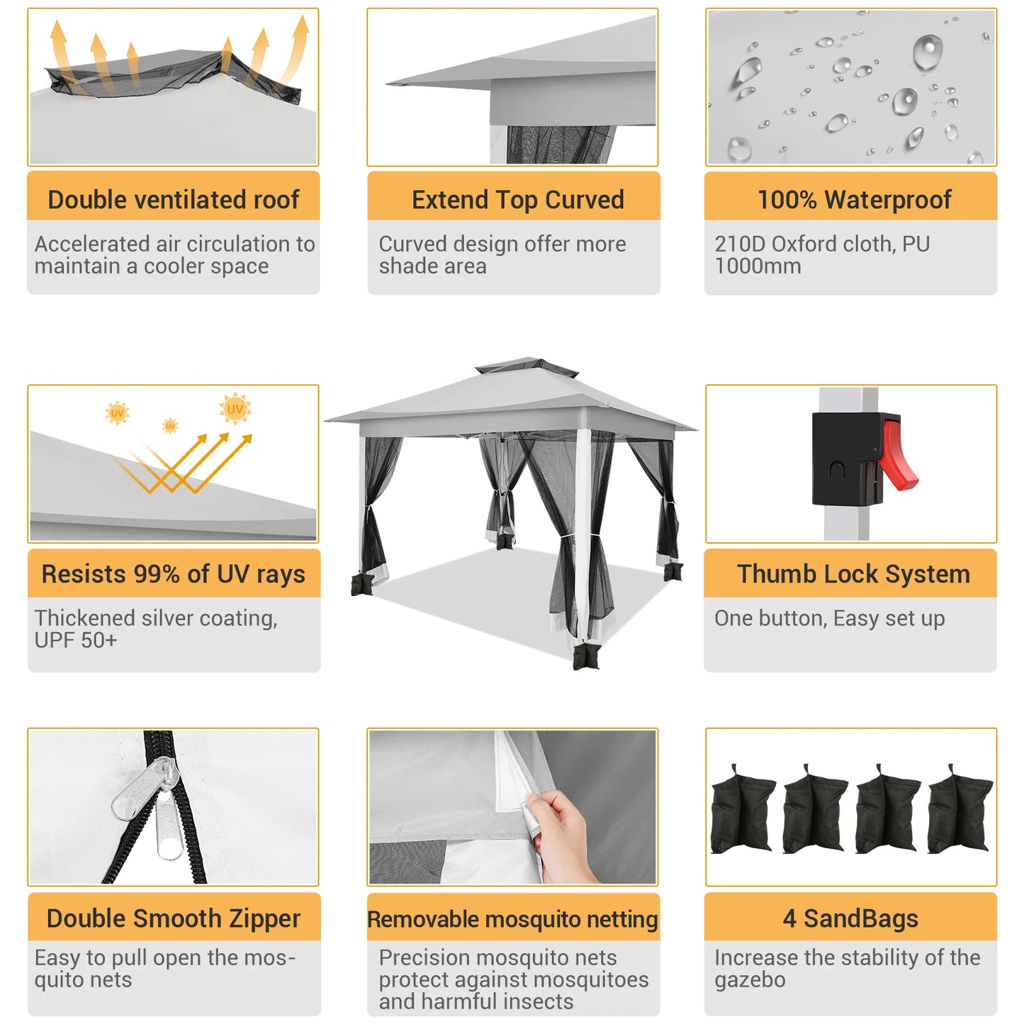 Tooluck Pop Up Gazebo Canopy Tent Outdoor Pavilion Netting