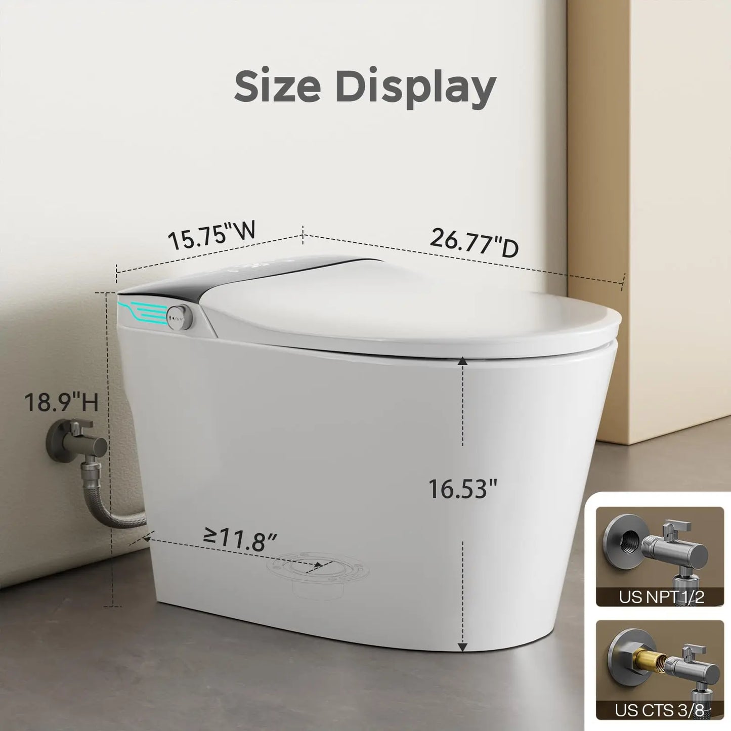 Smart Toilet With Bidet And Foam Dispenser Voice Control