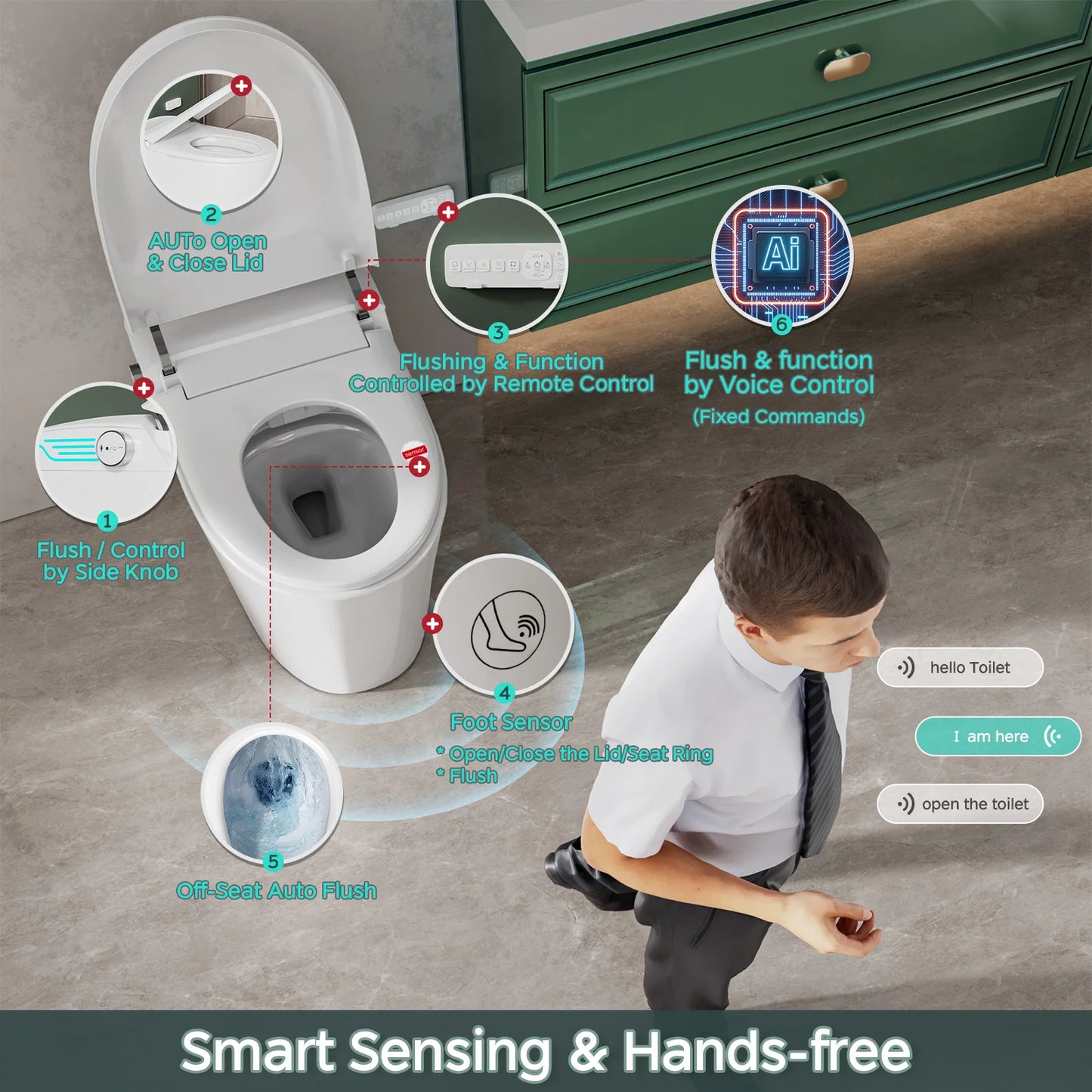 Smart Toilet With Bidet Built In Auto Deodorization Voice Control