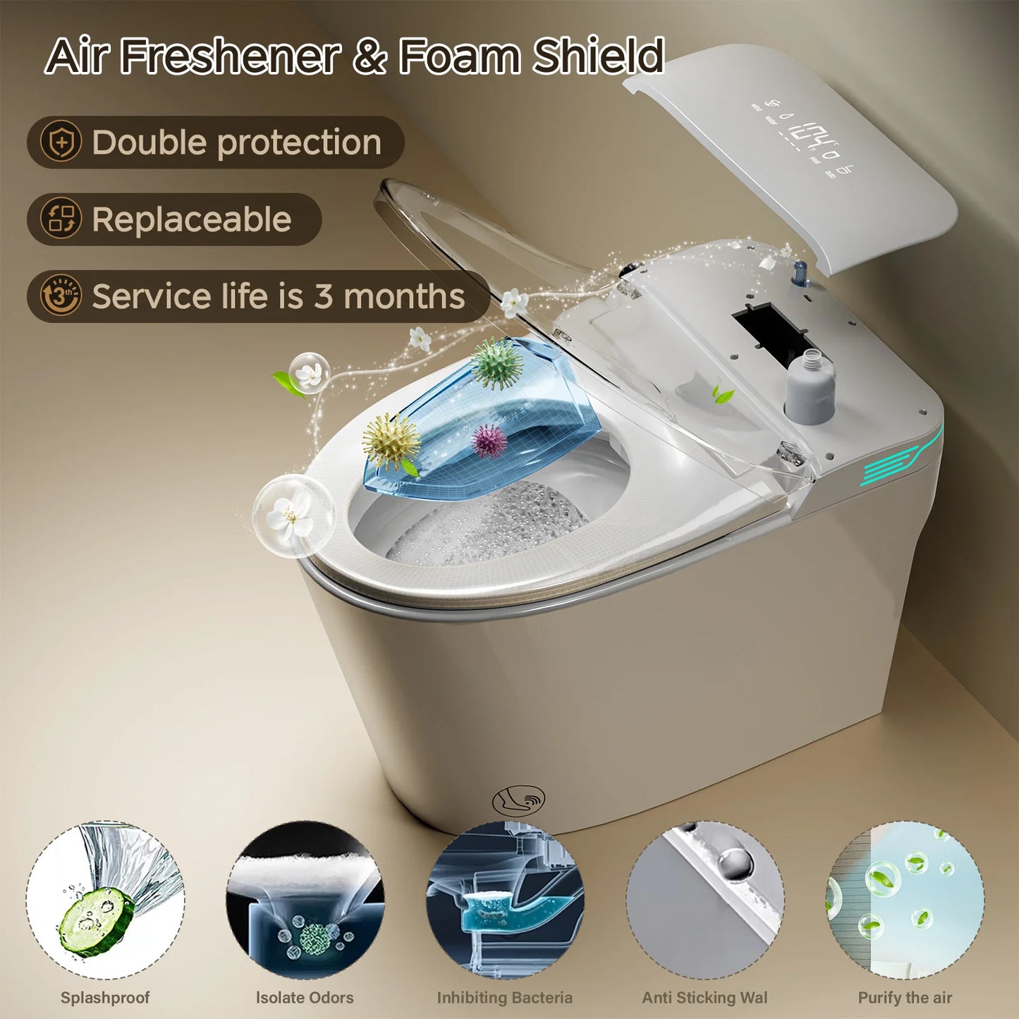 Smart Toilet With Bidet Built In Auto Deodorization Voice Control