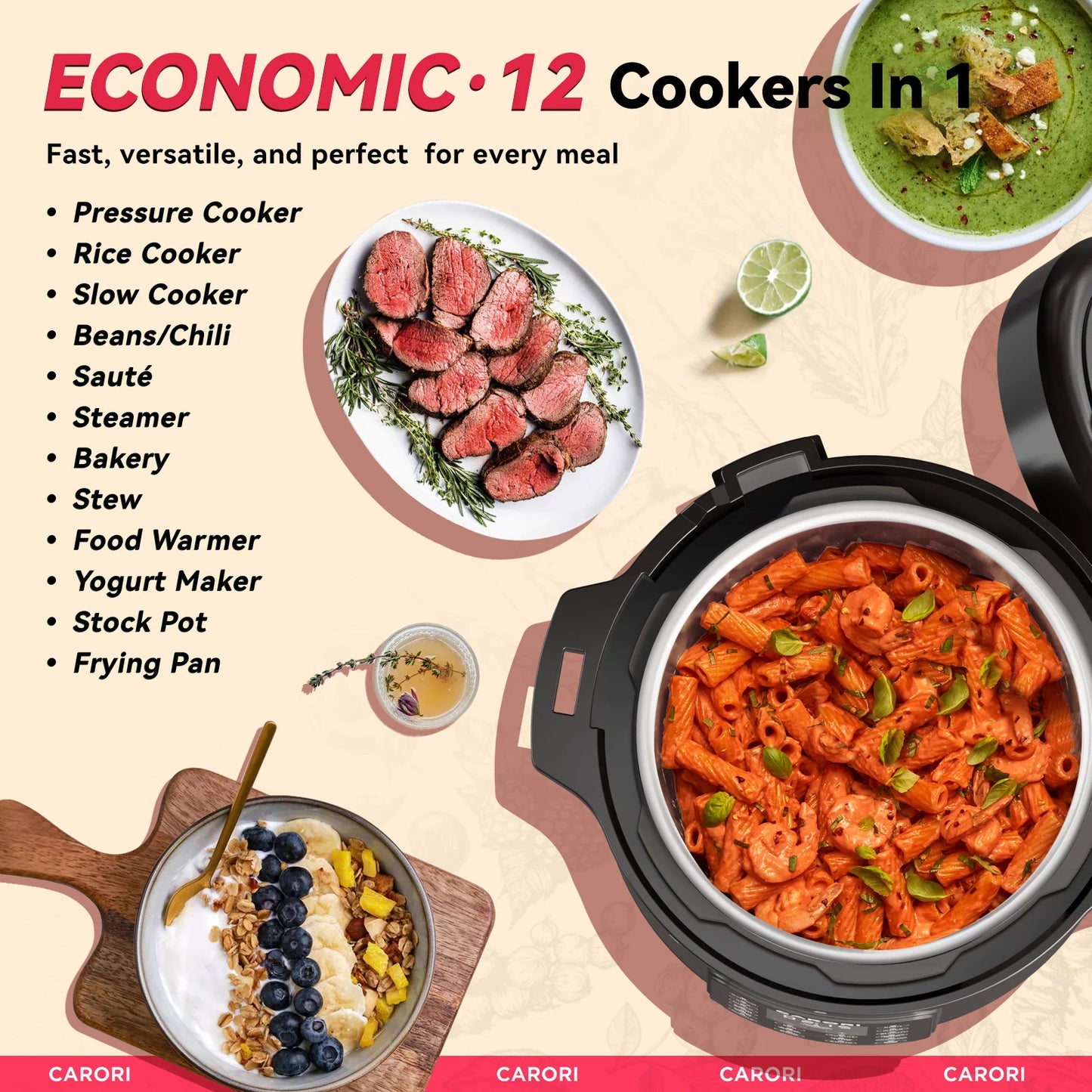 Carori 1200W 12-In-1 Electric Pressure Cooker