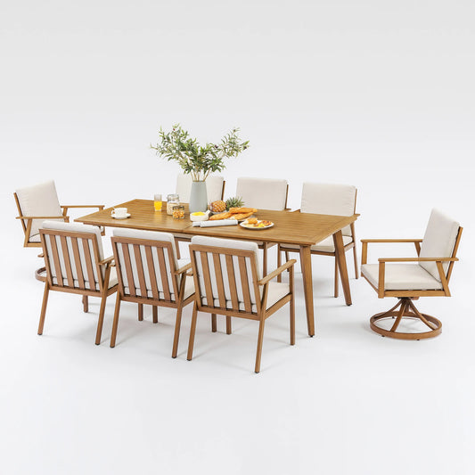 SeeHill Aluminum Outdoor Dining Table Set With Swivel Chairs