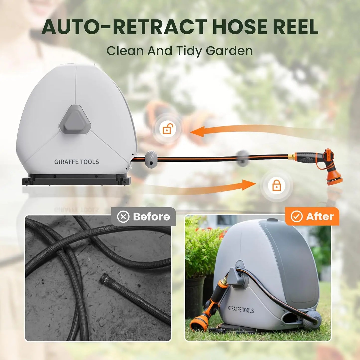 Giraffe Tools Retractable Hose Reel Automatic Rewind Ground Mount