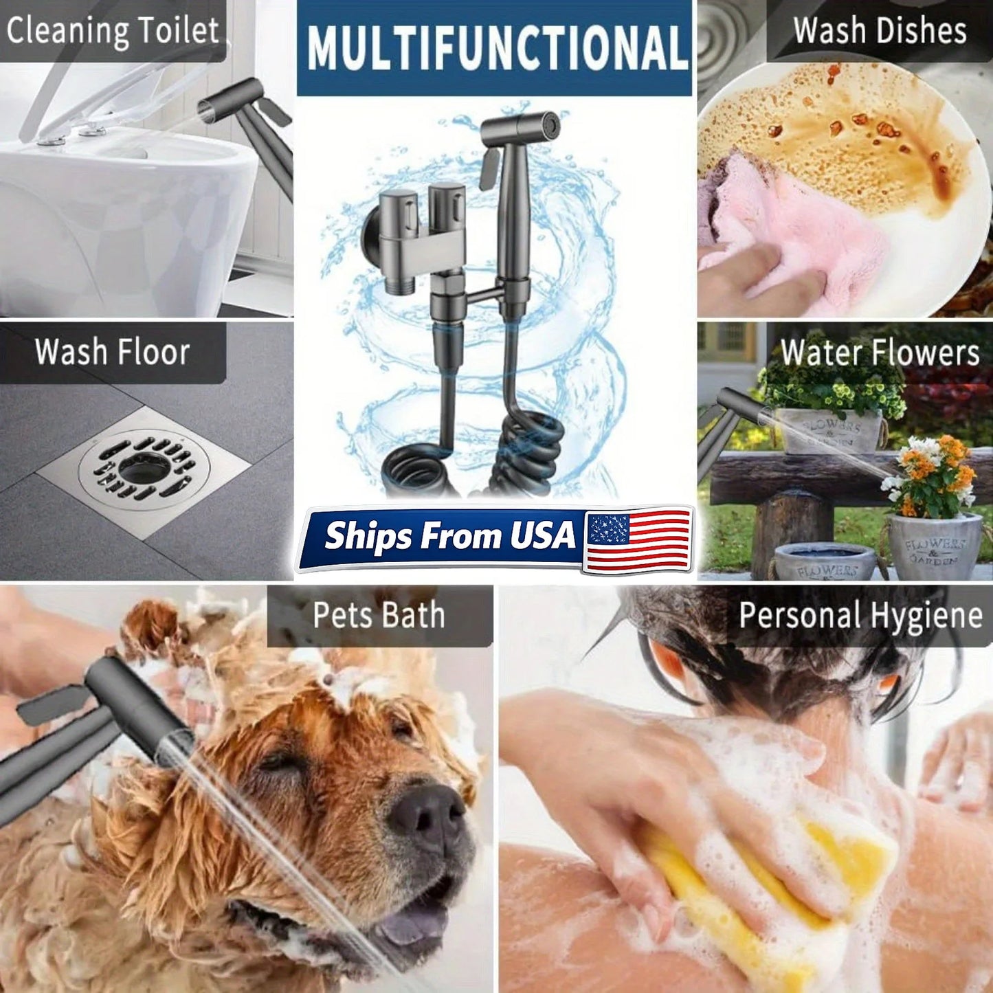 Multipurpose Bidet Sprayer Handheld With Adjustable Flow For Toilet
