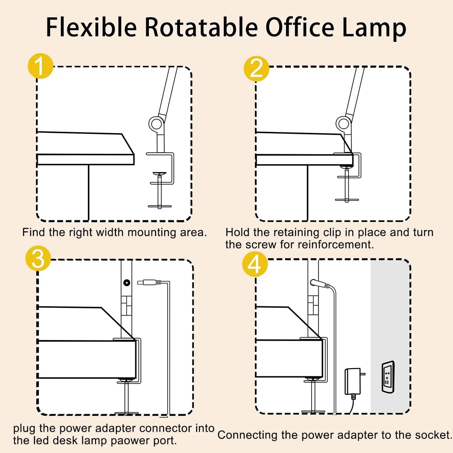 LED Desk Lamp With Clamp And Flexible Swing Arm Brightness