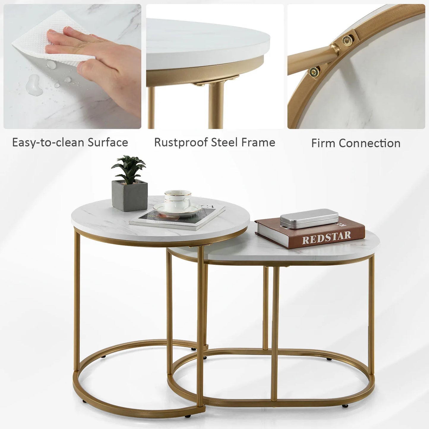 HOMASIS Nesting Coffee Tables Marble Living Room Set
