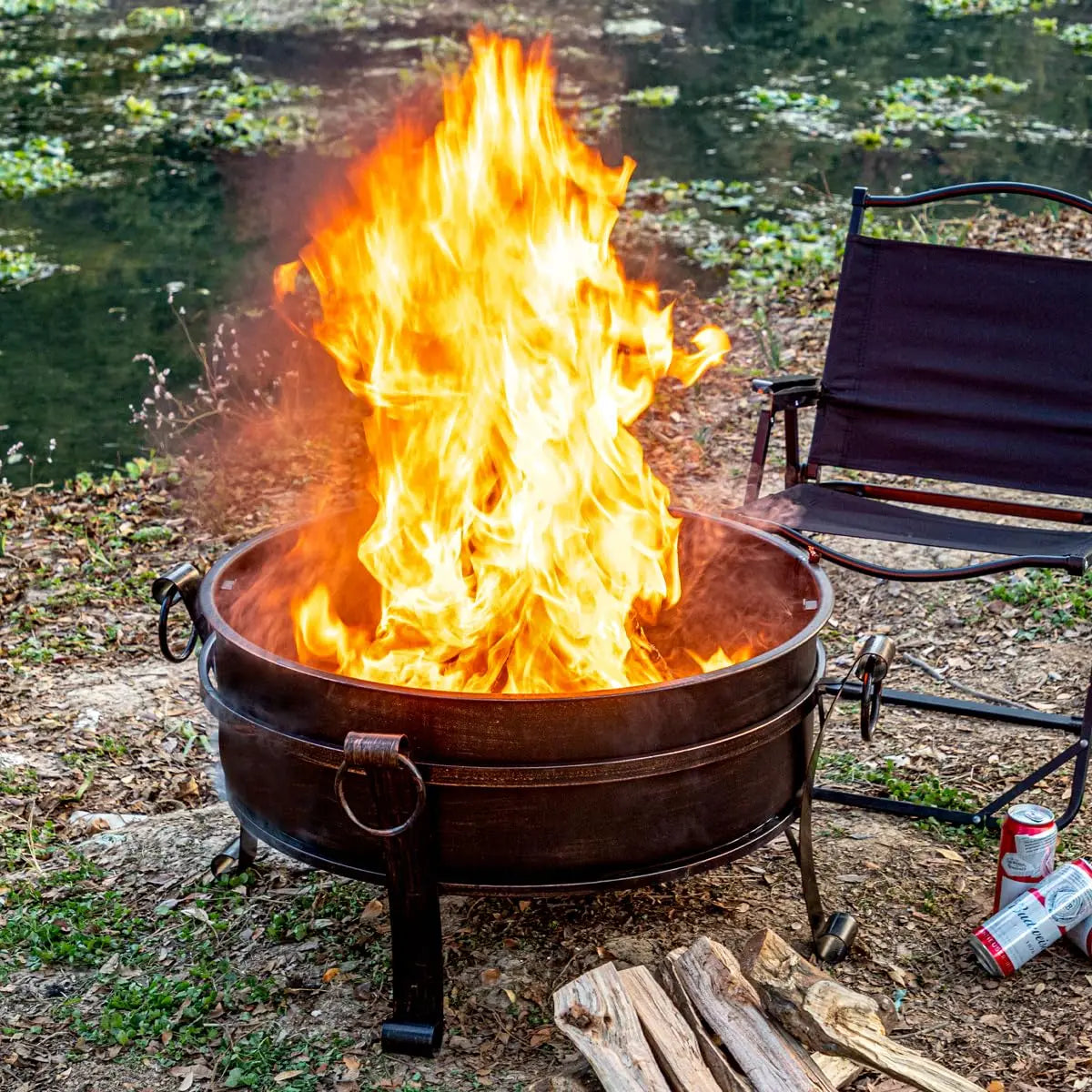 Three In One Wooden Fire Pit With GrillGrate And Lid
