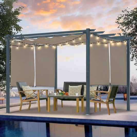 Outdoor Aluminum Pergola With Retractable Canopy And Side Shades