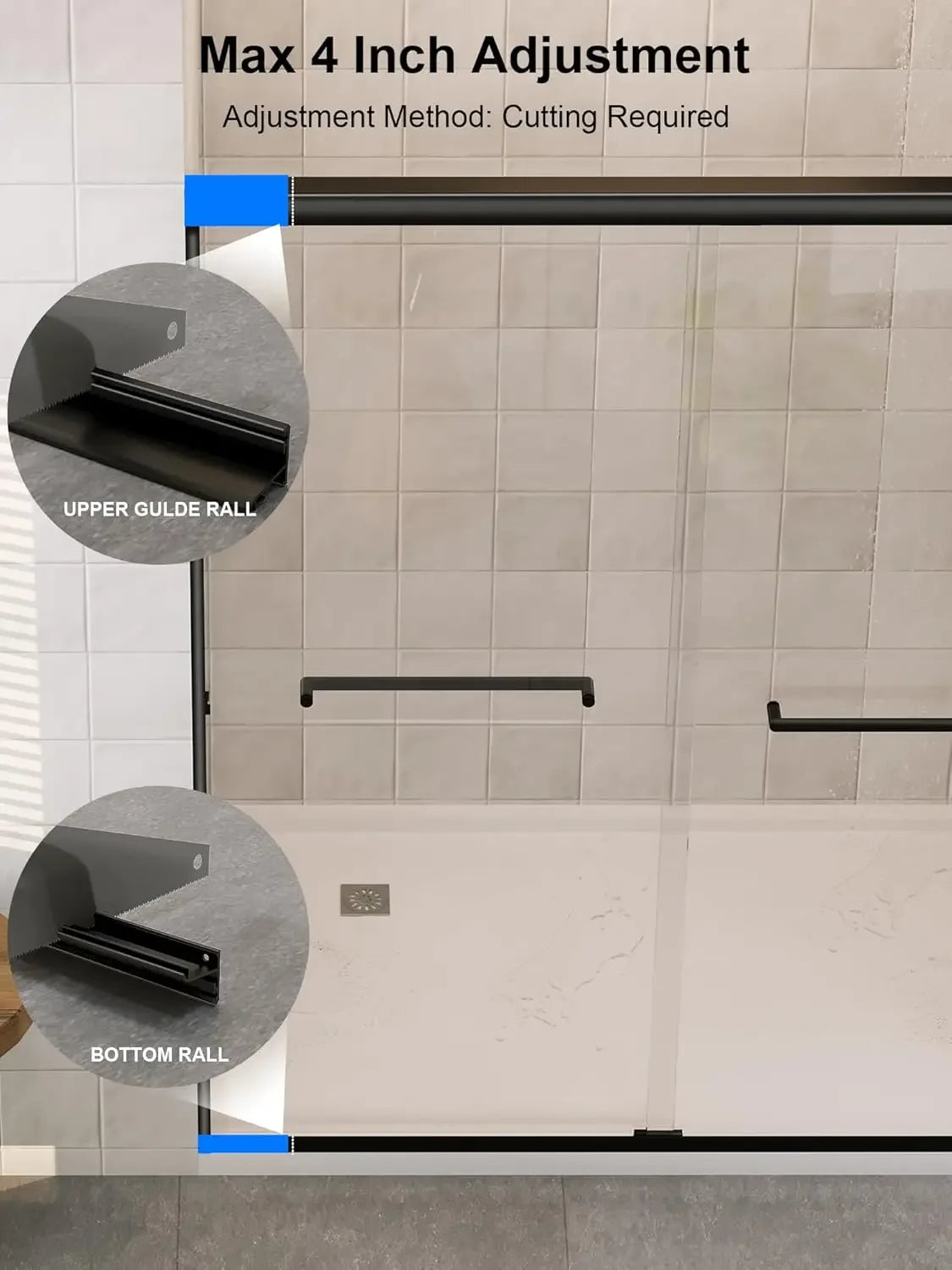 Glass Shower Door Sliding Aluminum Semi Frameless Explosion Proof Coating