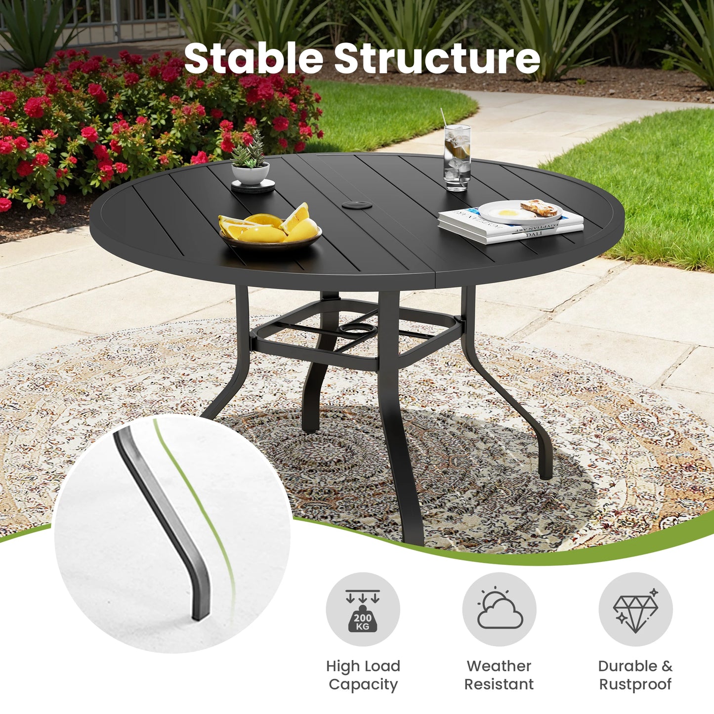 FARINI Outdoor Patio Dining Table With Umbrella Hole