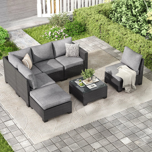 Patio Sectional Sofa Set With Ottoman Outdoor Stain Resistant Fabric