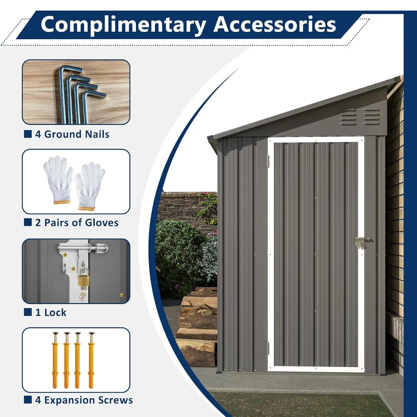 Metal Lean-To Storage Shed For Outdoor Garden Patio