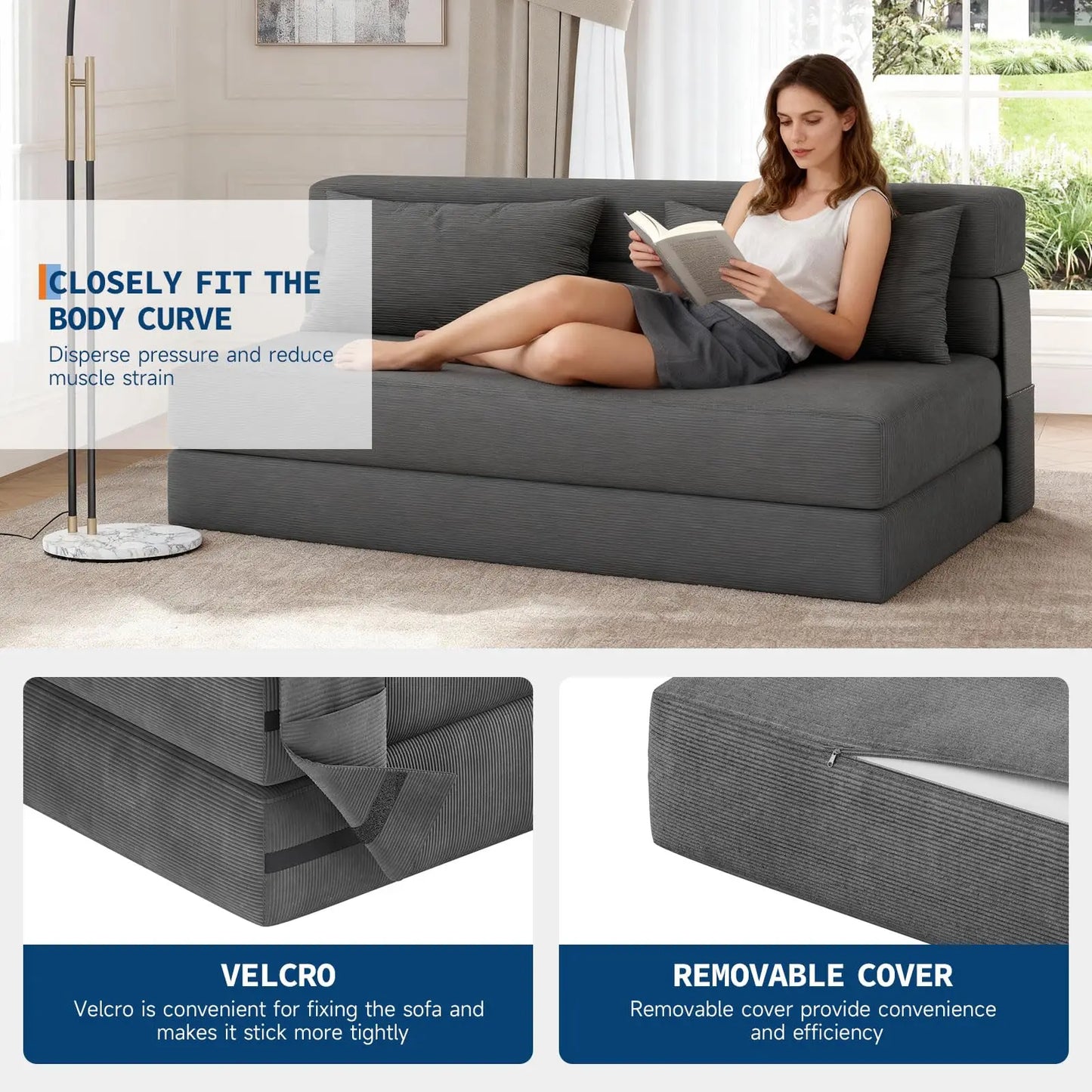 HobbyLane 4-in-1 Folding Sofa Bed Convertible Sleeper Loveseat