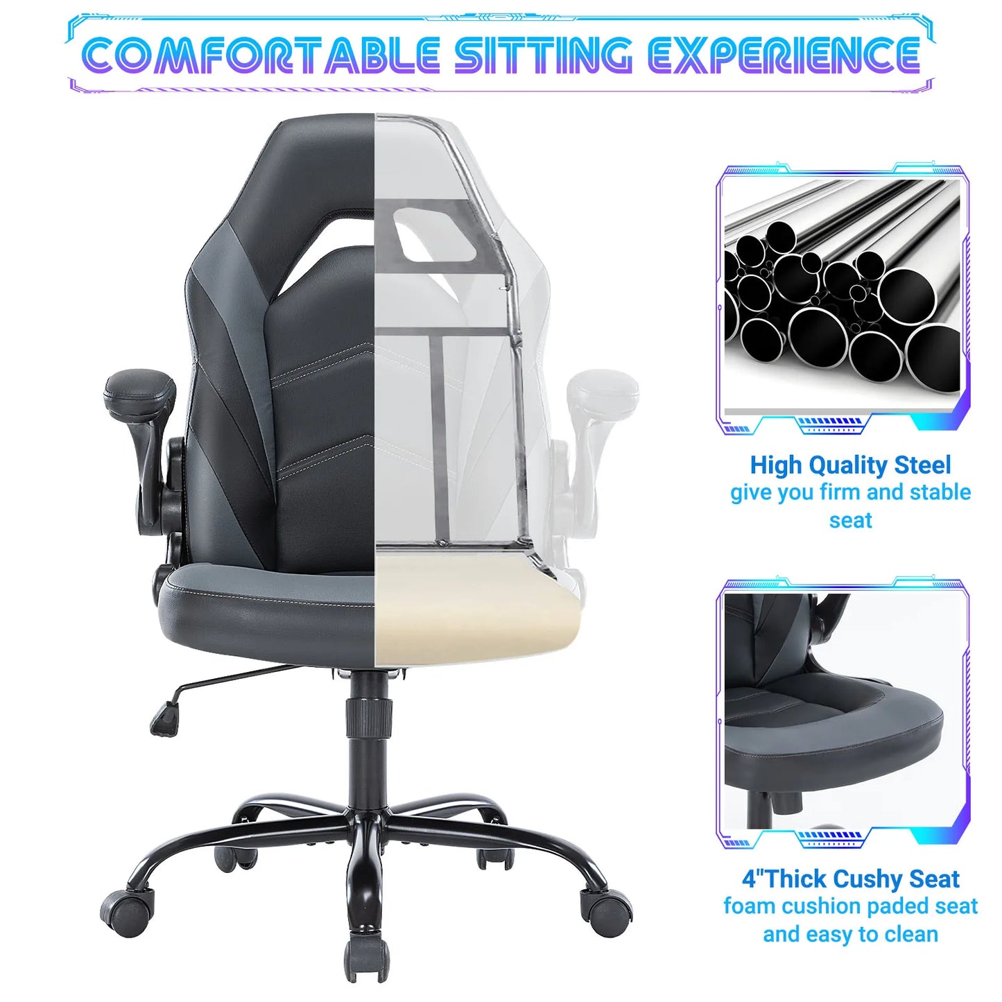JHK Ergonomic Office Gaming Desk Chair With Flip Up Armrests