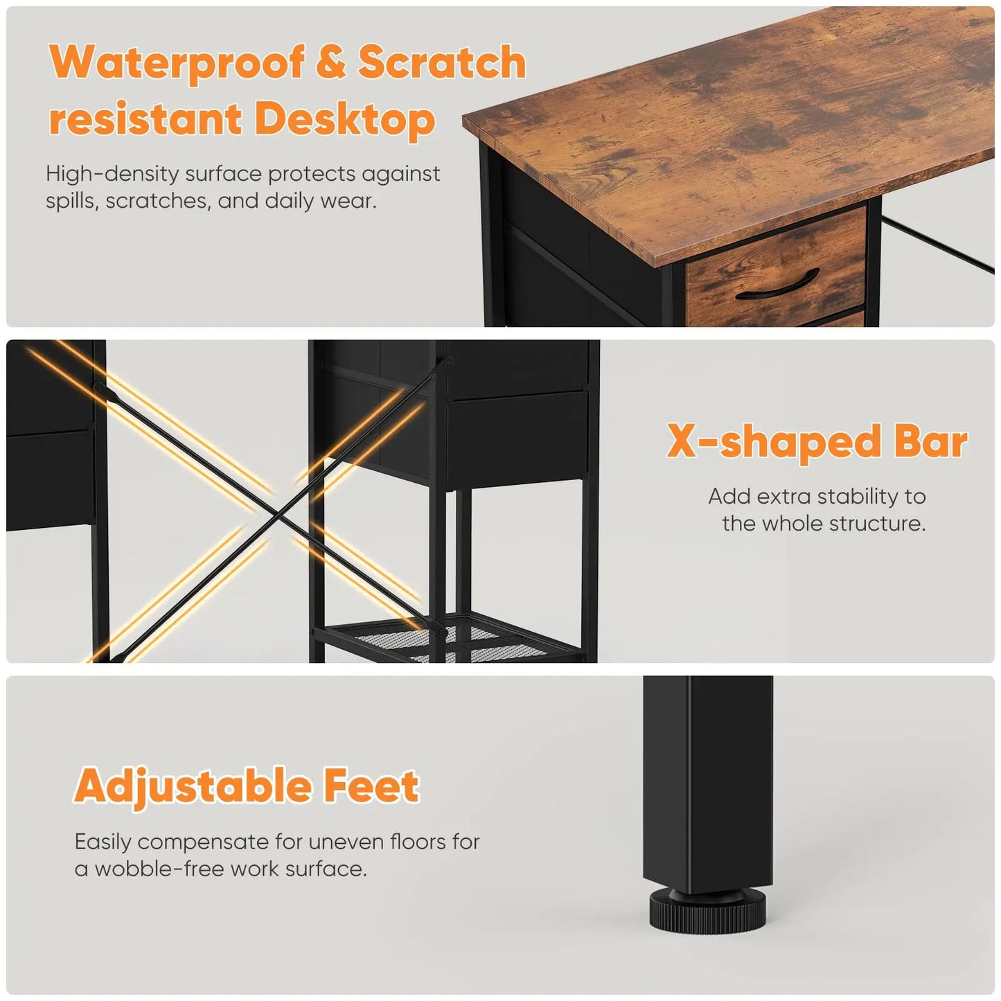 JHK Computer Desk With 4 Drawers And Mesh Shelf Home