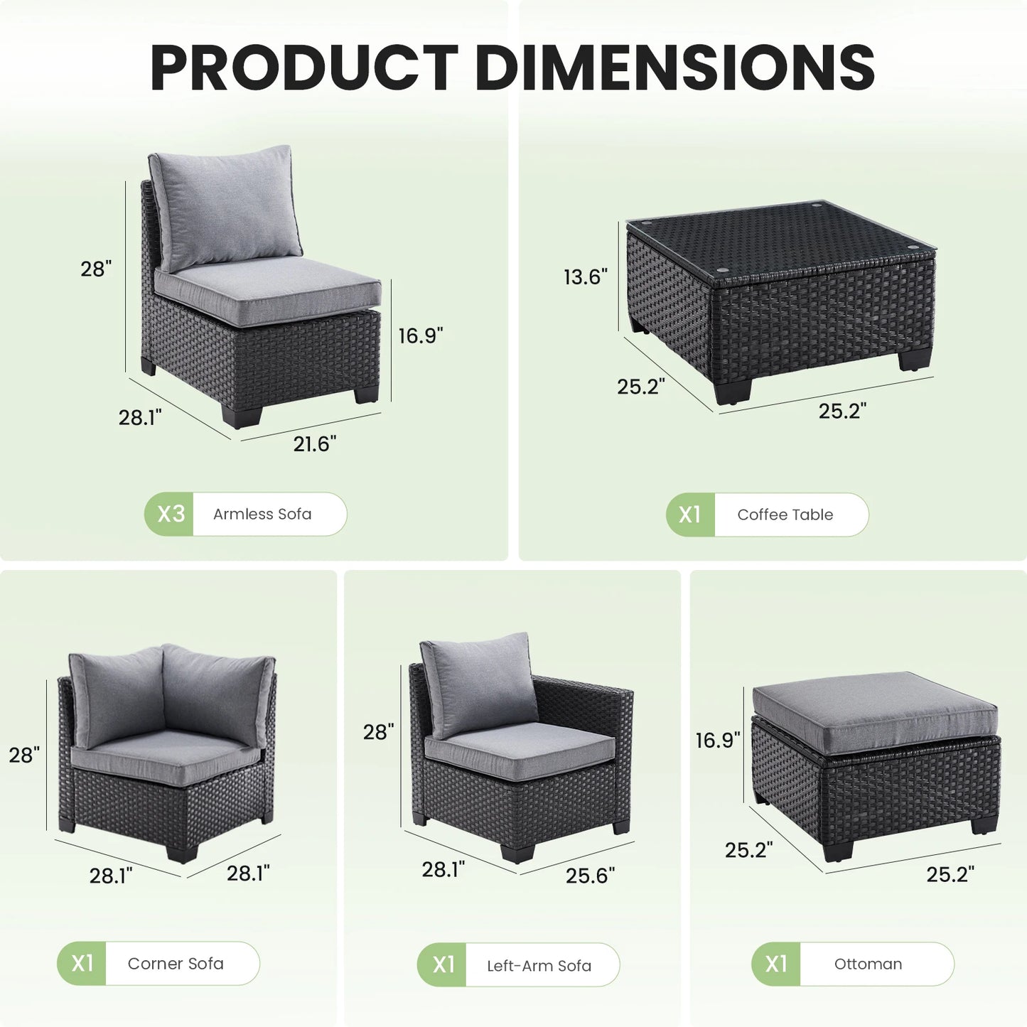 Patio Sectional Sofa Set With Ottoman Outdoor Stain Resistant Fabric