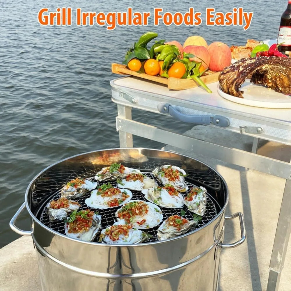 Bymaocar Smokeless Charcoal Grill 360° Stainless Steel Barrel With Skewers