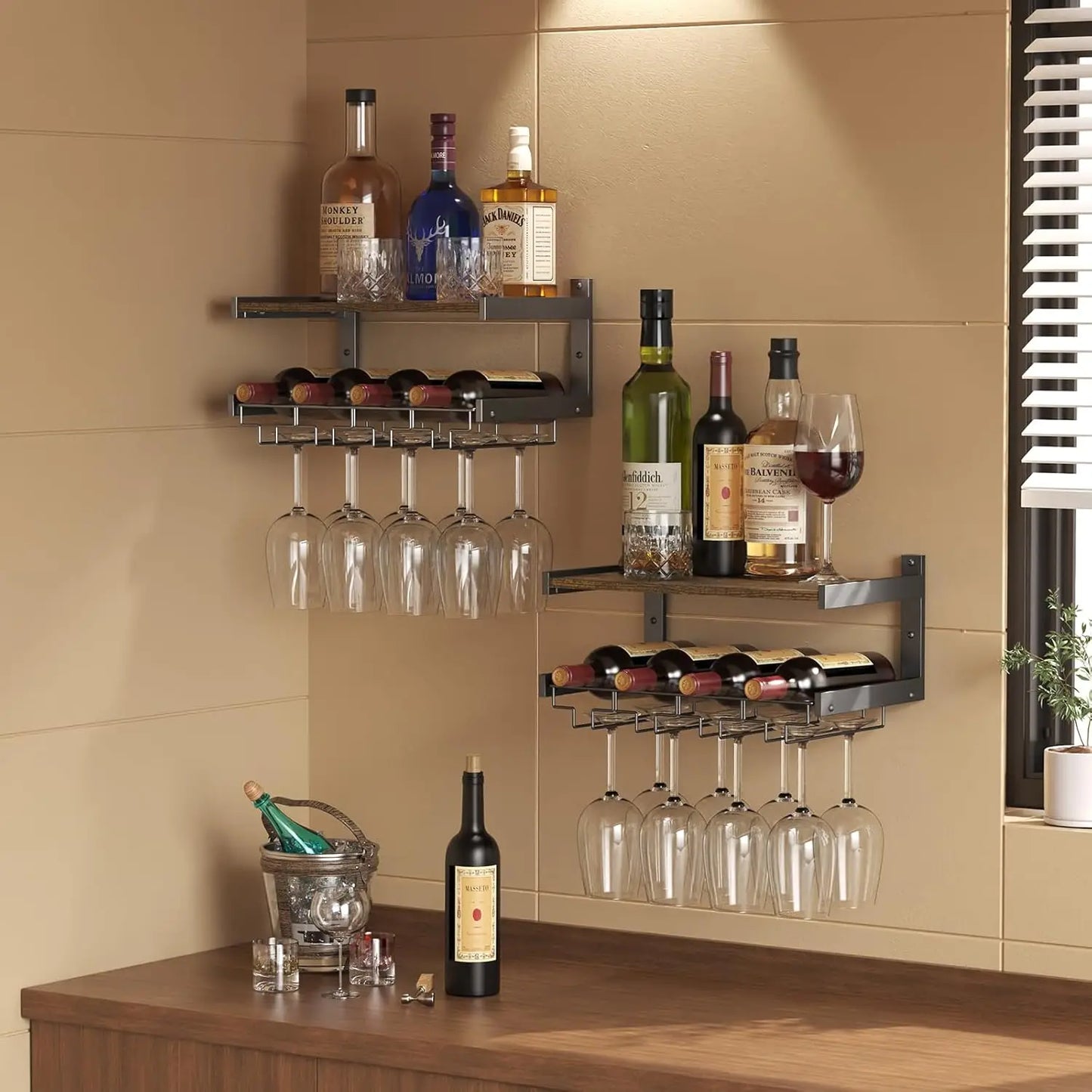 Wall Mounted Wine Rack With Stemware Hanger Industrial Design
