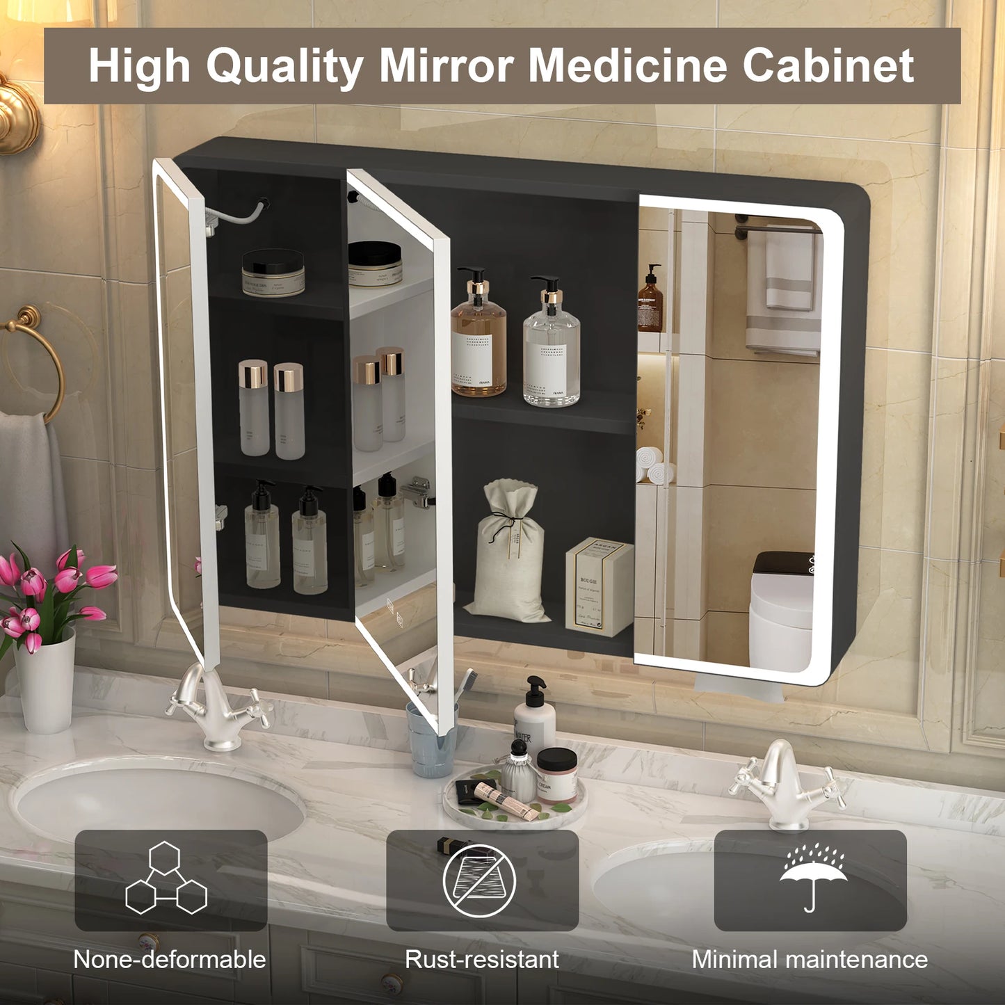 Onesaimei LED Lighted Bathroom Medicine Cabinet With Mirror