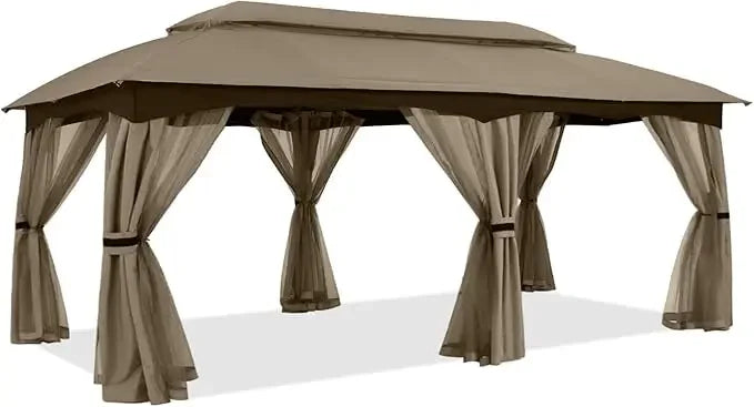 10x20 Outdoor Gazebo - Patio Gazebo with Mosquito Netting, Outdoor Canopies for Shade and Rain for Lawn, Garden, Backyard & Dec