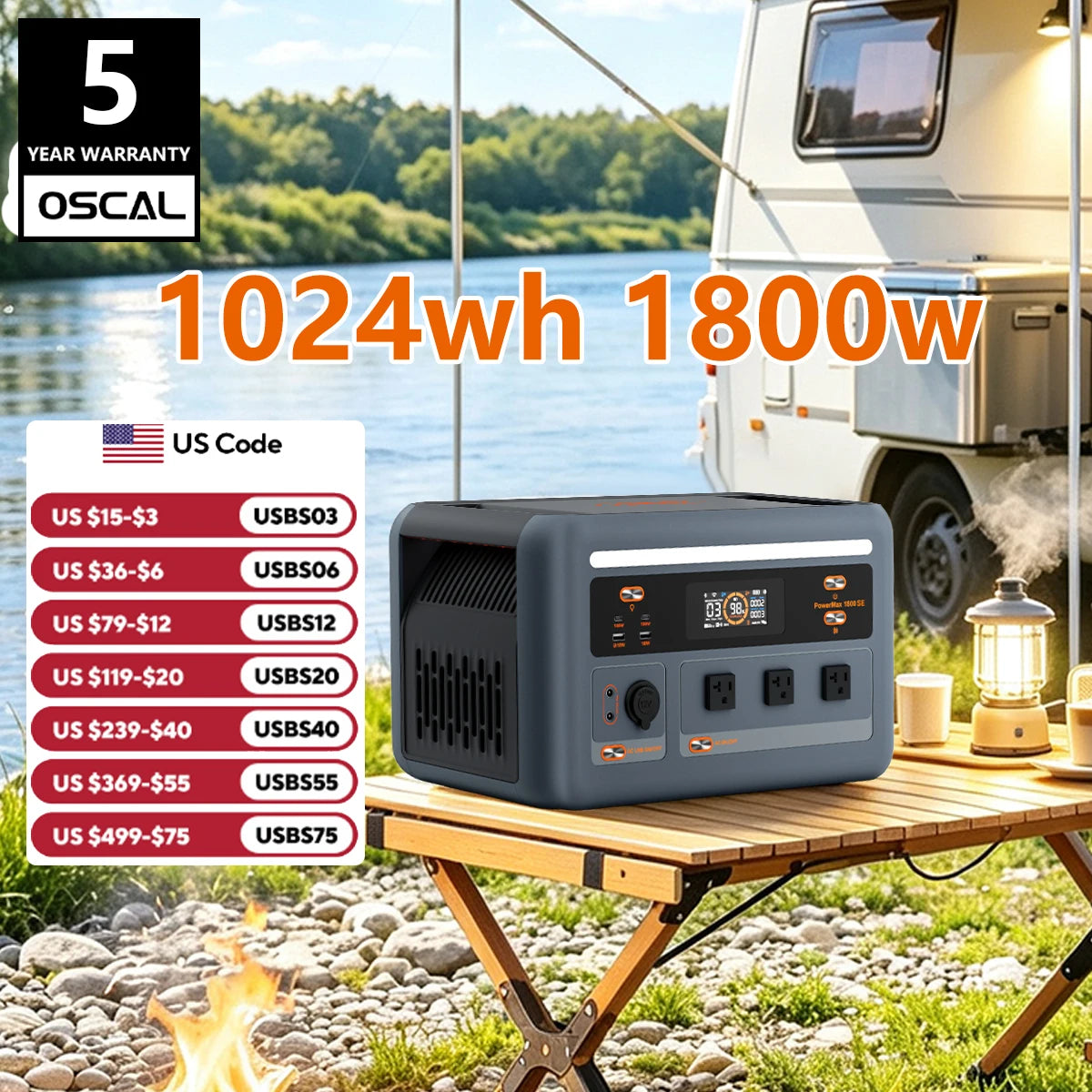 Oscol 1800W Lithium Portable Solar Generator Power Station