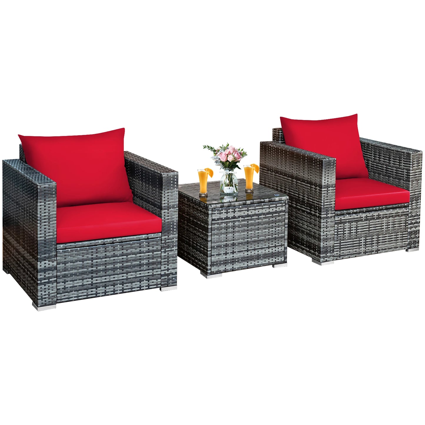 HOMASIS 3 Piece Patio Rattan Bistro Set Cushioned Outdoor Furniture
