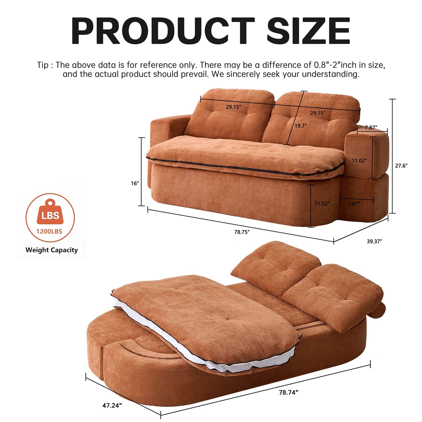 THOLASIS CN Convertible Sofa Bed Loveseat For Small Spaces