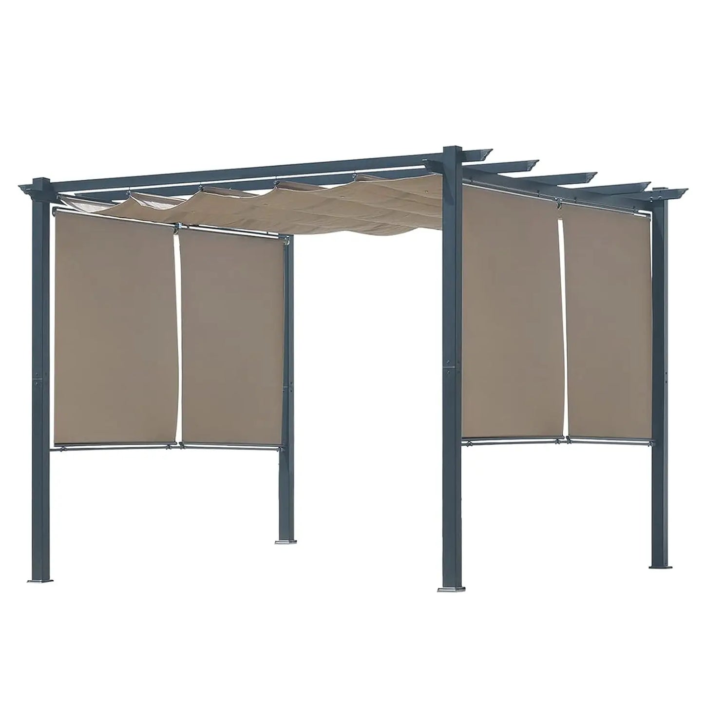 Outdoor Aluminum Pergola With Retractable Canopy And Side Shades