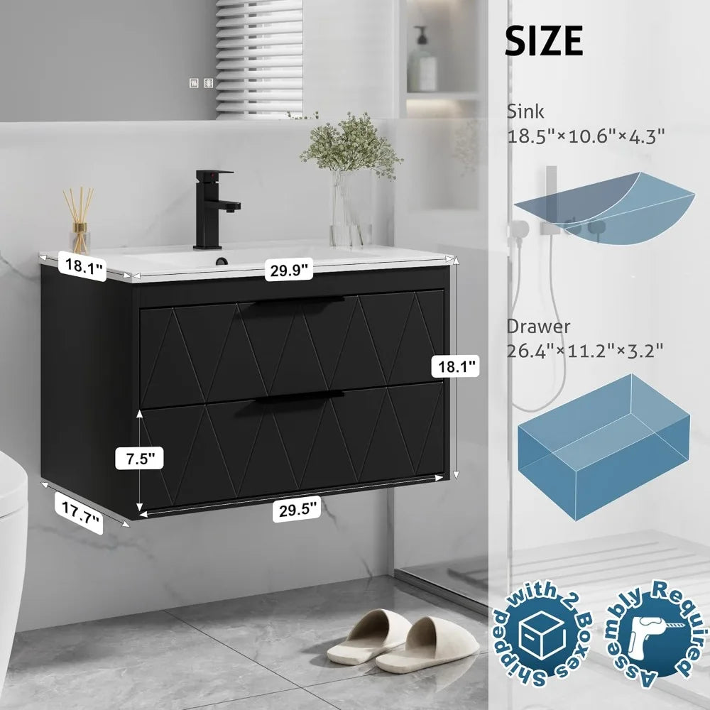 Bathroom Vanity Cabinet With Sink Wall Mounted Floating Soft Close